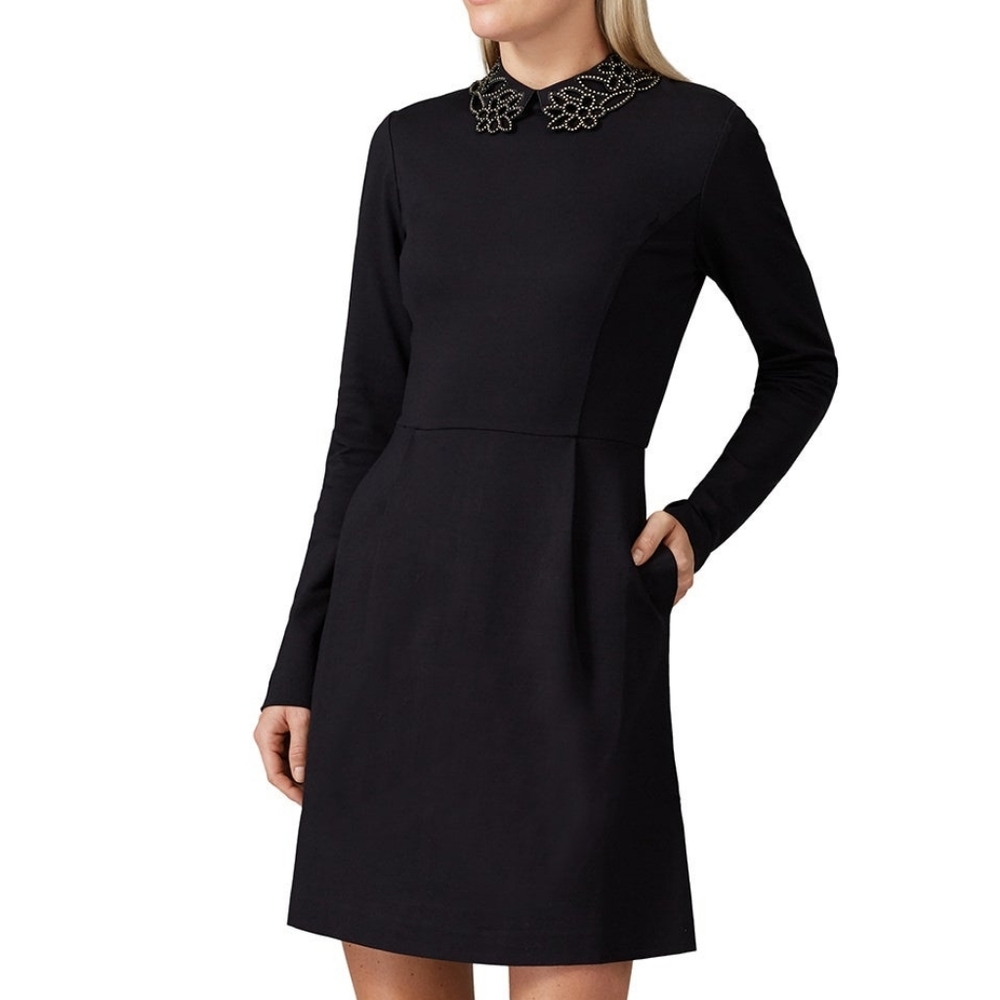 EUC Ted Baker London Calliea Appliqué Long Sleeve Skater Dress, Size 4